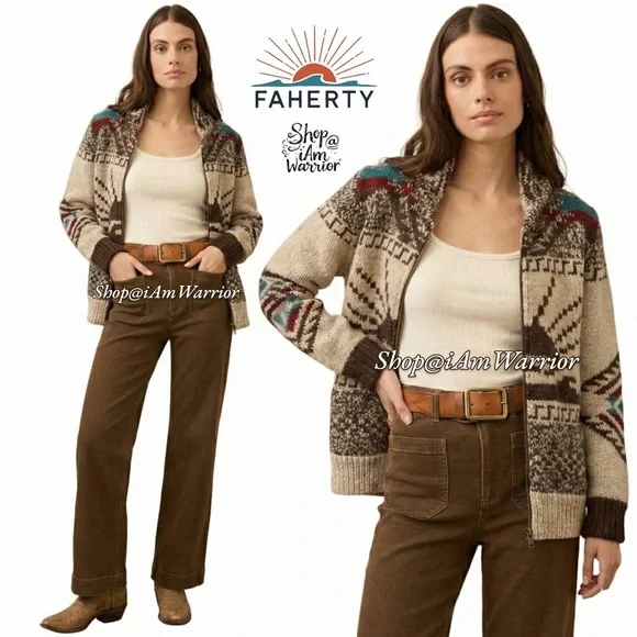 Faherty NWT Peruvian handknit sun & wave cardigan {PRICE FIRM} *shop@iamwarrior - Picture 1 of 12